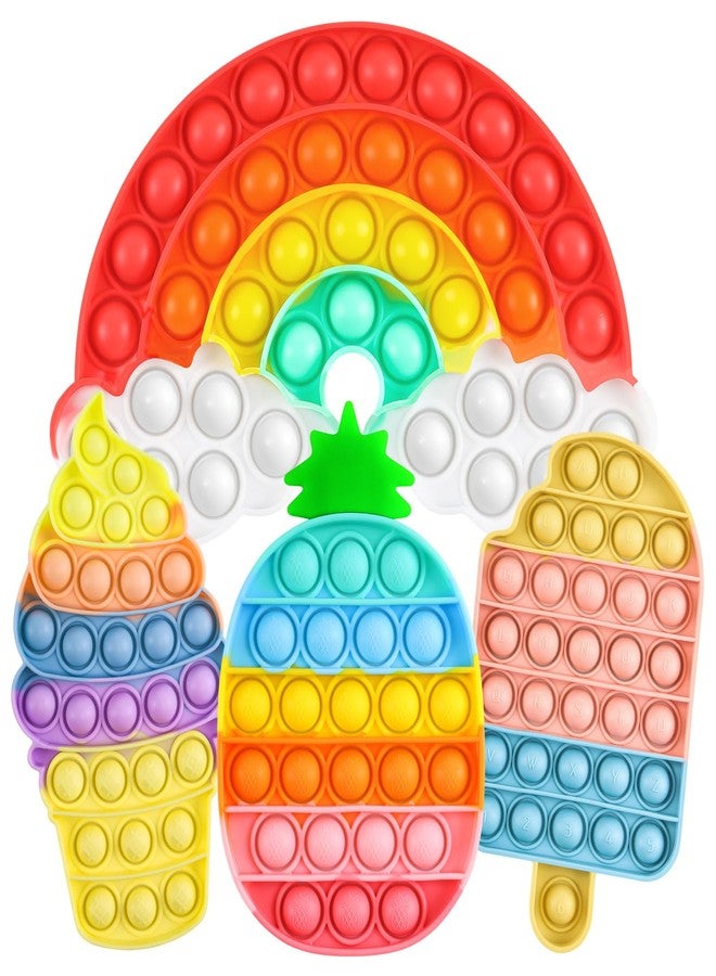 DEARIDAP 4 Pcs Ice Cream Fidget Toys for Toddlers, Silicone Squeeze Sensory Toys, Rainbow Bubble Stress Anxiety Relief Relax Toy, Stress Relief Toy for Kids Adults School Classroom Gift Party Favors - Image 1